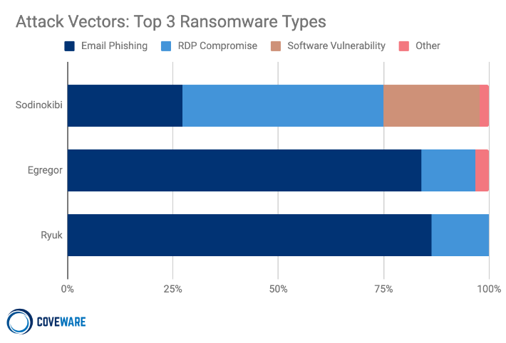   Top 3 Ransomware Types: Sodinokibi, Egregor, and Ryuk.  