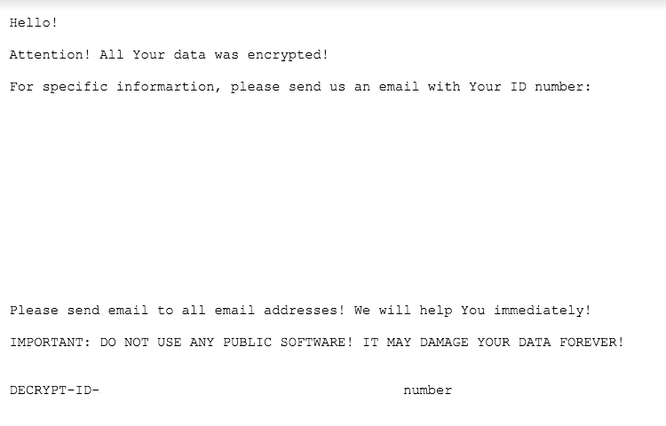  Cryptomix Ransom Note (email addresses & ID have been redacted) 