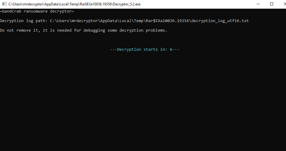 The application window of the GandCrab Decryptor before it starts