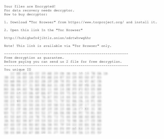 Example of Globelmposter Ransom notice directing the victim to an abandoned TOR site