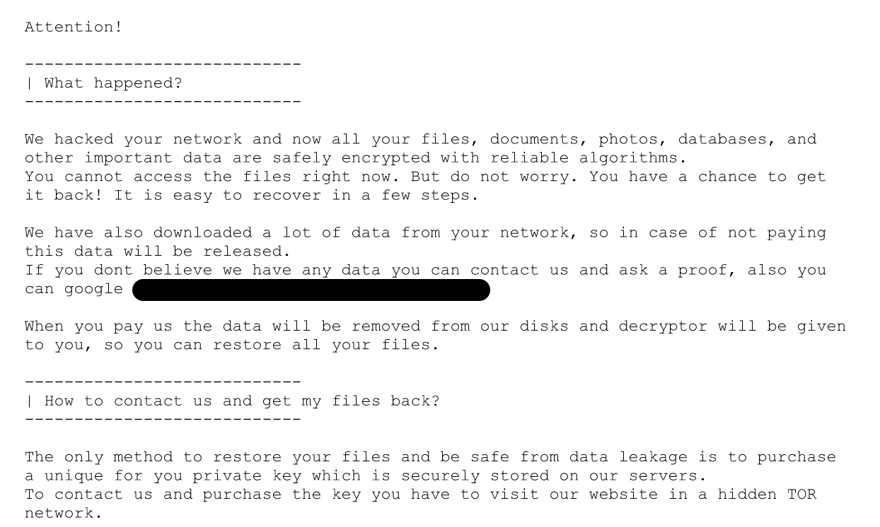  Maze Ransomware Note as of December 2019 