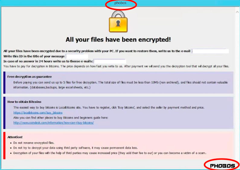 Phobos Ransomware Note is similar to a Dharma Note